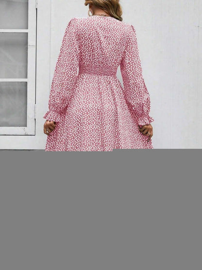 Smocked Waist Polka Dot Long Sleeve Maxi Dress
