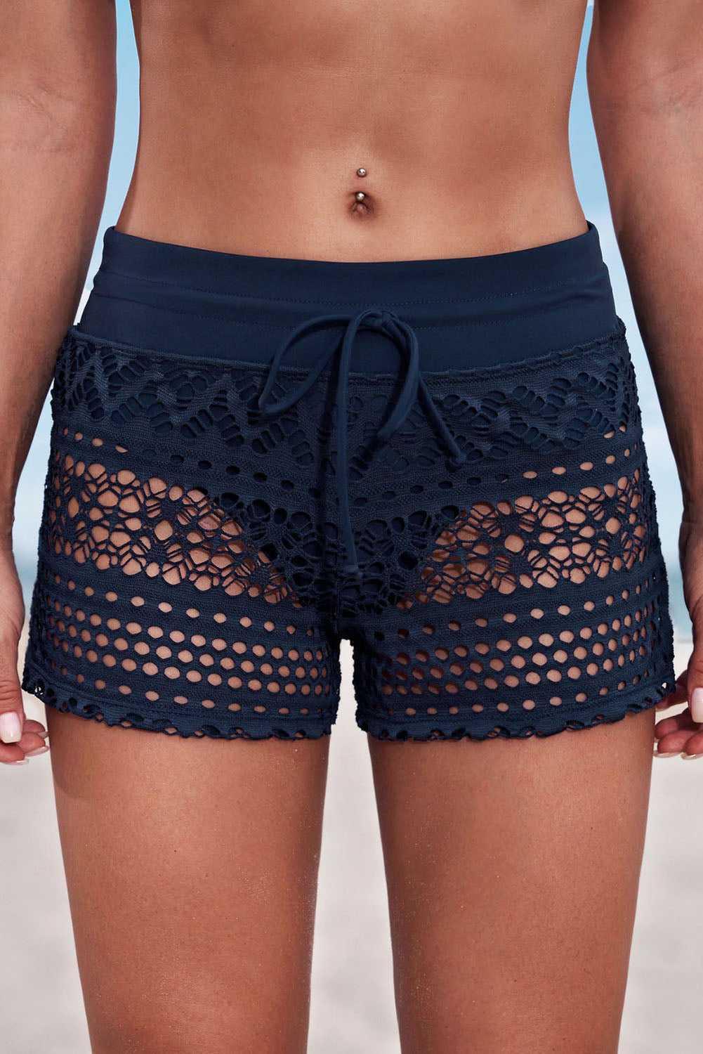 Full Size Drawstring Waist Swim Shorts -- 