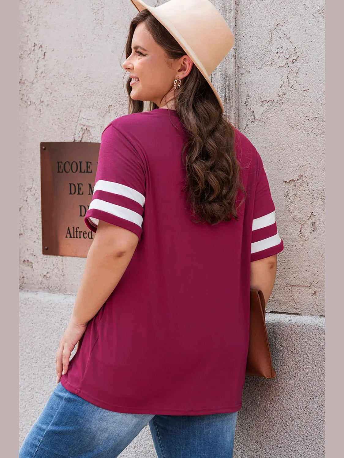 Plus Size Striped V-Neck Tee Shirt -- 