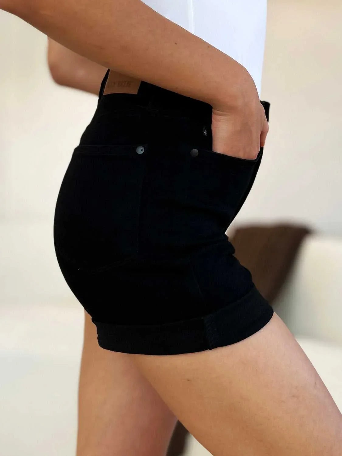 Judy Blue Full Size High Waist Tummy Control Cuffed Denim Shorts -- 