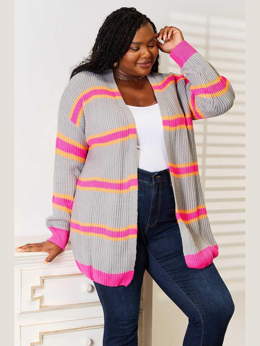 Woven Right Ribbed Long Sleeve Cardigan -- 