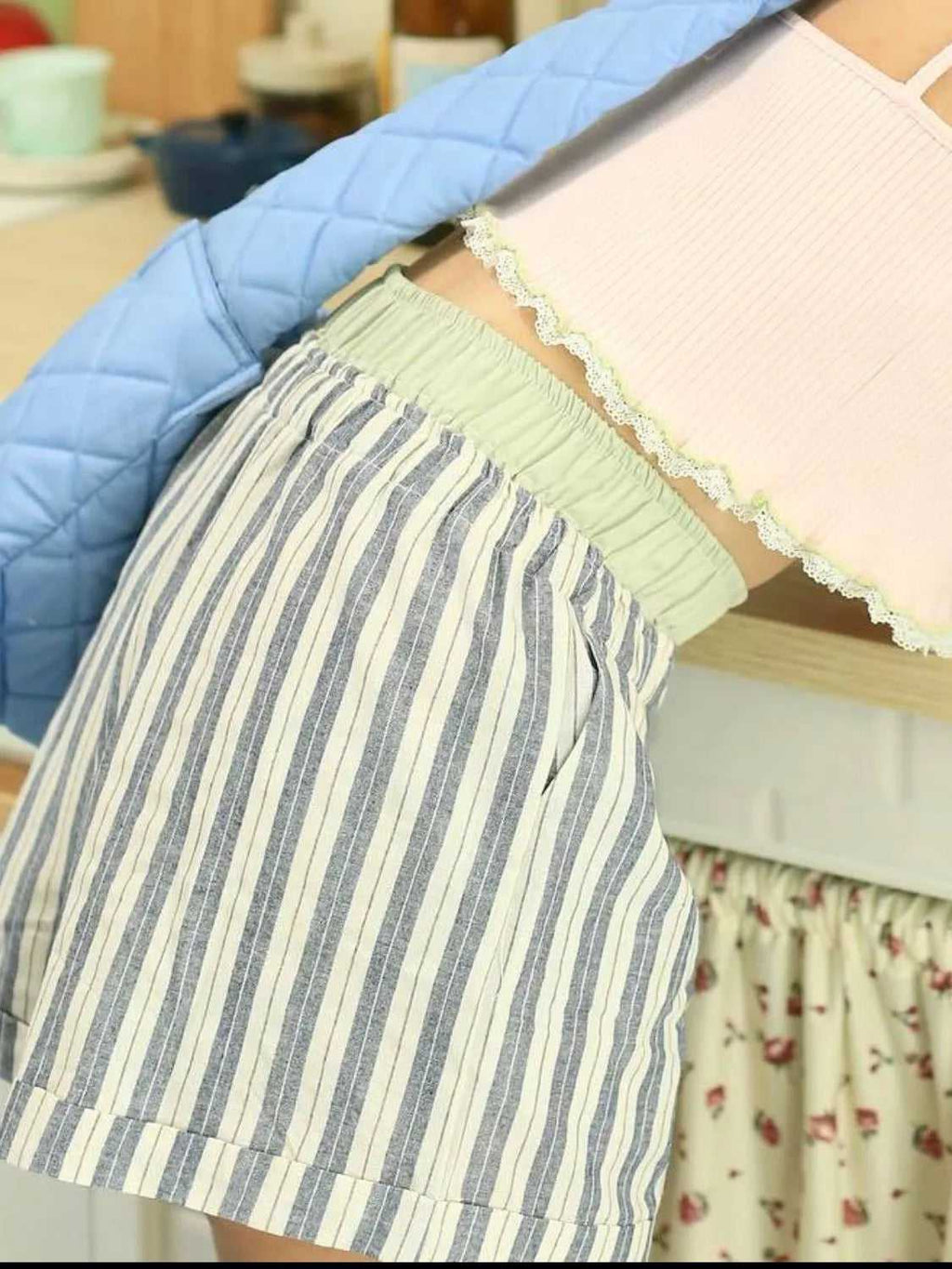 Striped Elastic Waist Shorts