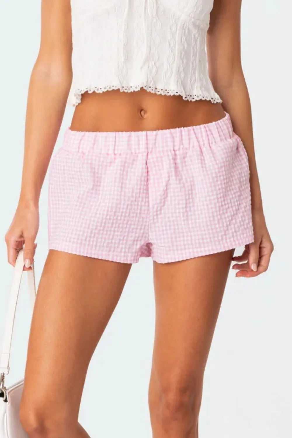 Plaid Elastic Waist Shorts