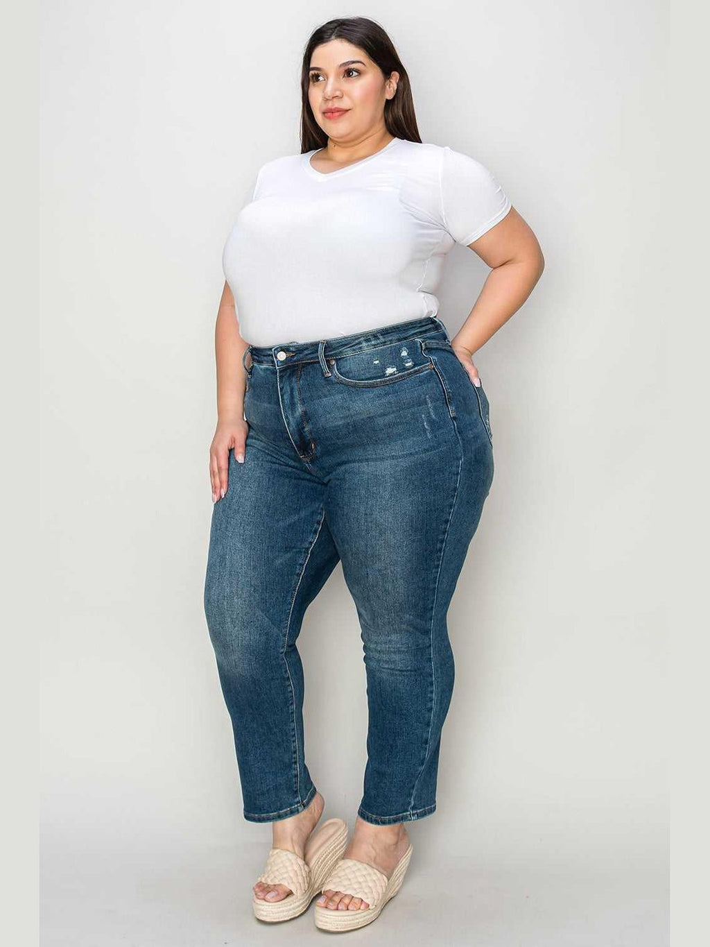 Judy Blue Full Size Tummy Control High Waist Slim Jeans -- 
