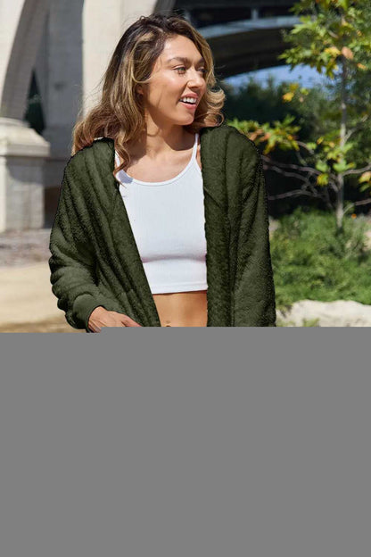 Full Size Teddy Hooded Jacket with Pockets