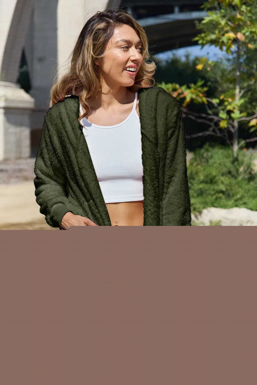 Full Size Teddy Hooded Jacket with Pockets -- 