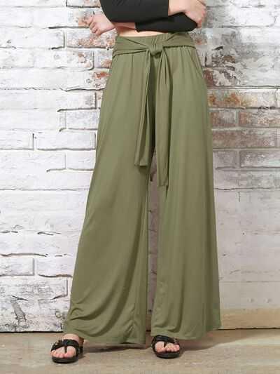 Tied Wide Leg Pants with Pockets -- 