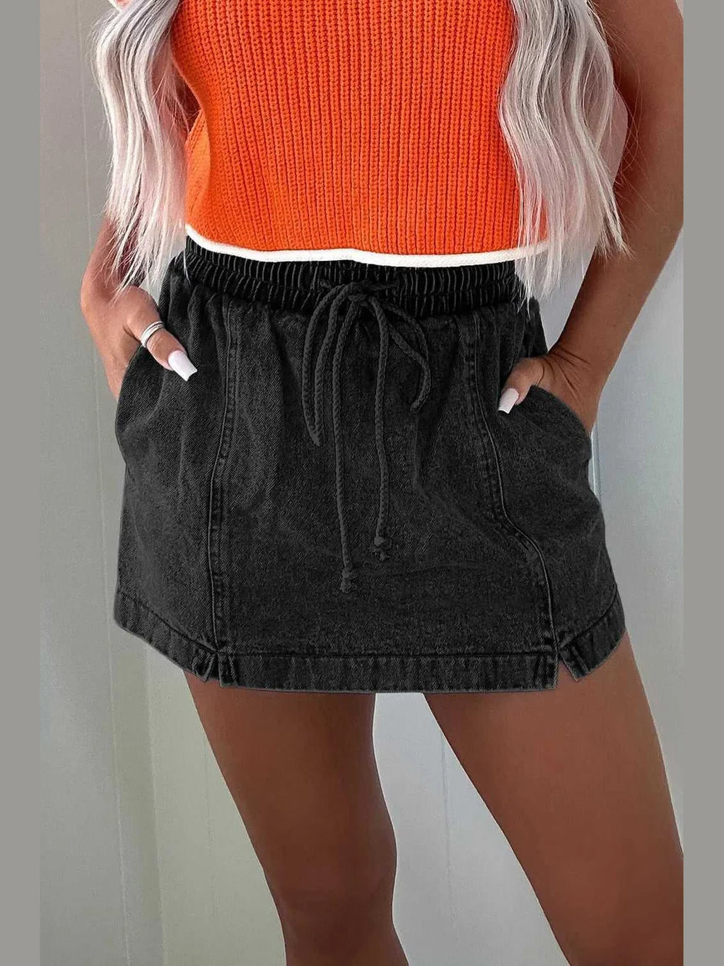 Drawstring High Waist Denim Shorts -- 