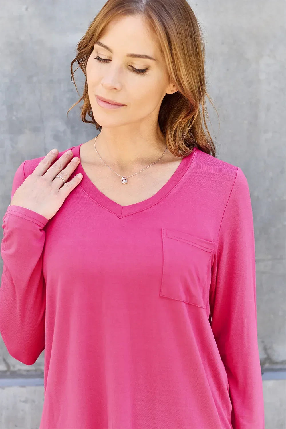 Basic Bae Full Size V-Neck Long Sleeve Top -- 