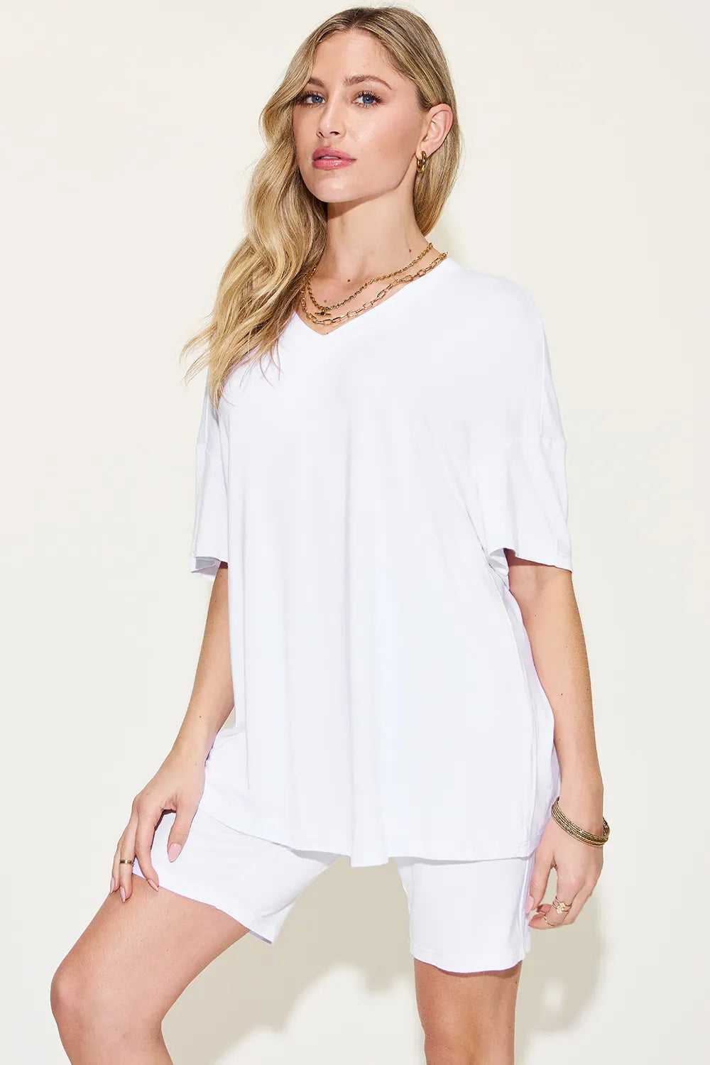 Basic Bae Full Size V-Neck Drop Shoulder T-Shirt and Shorts Set - Clothing Tops from hopeford-streams.myshopify.com