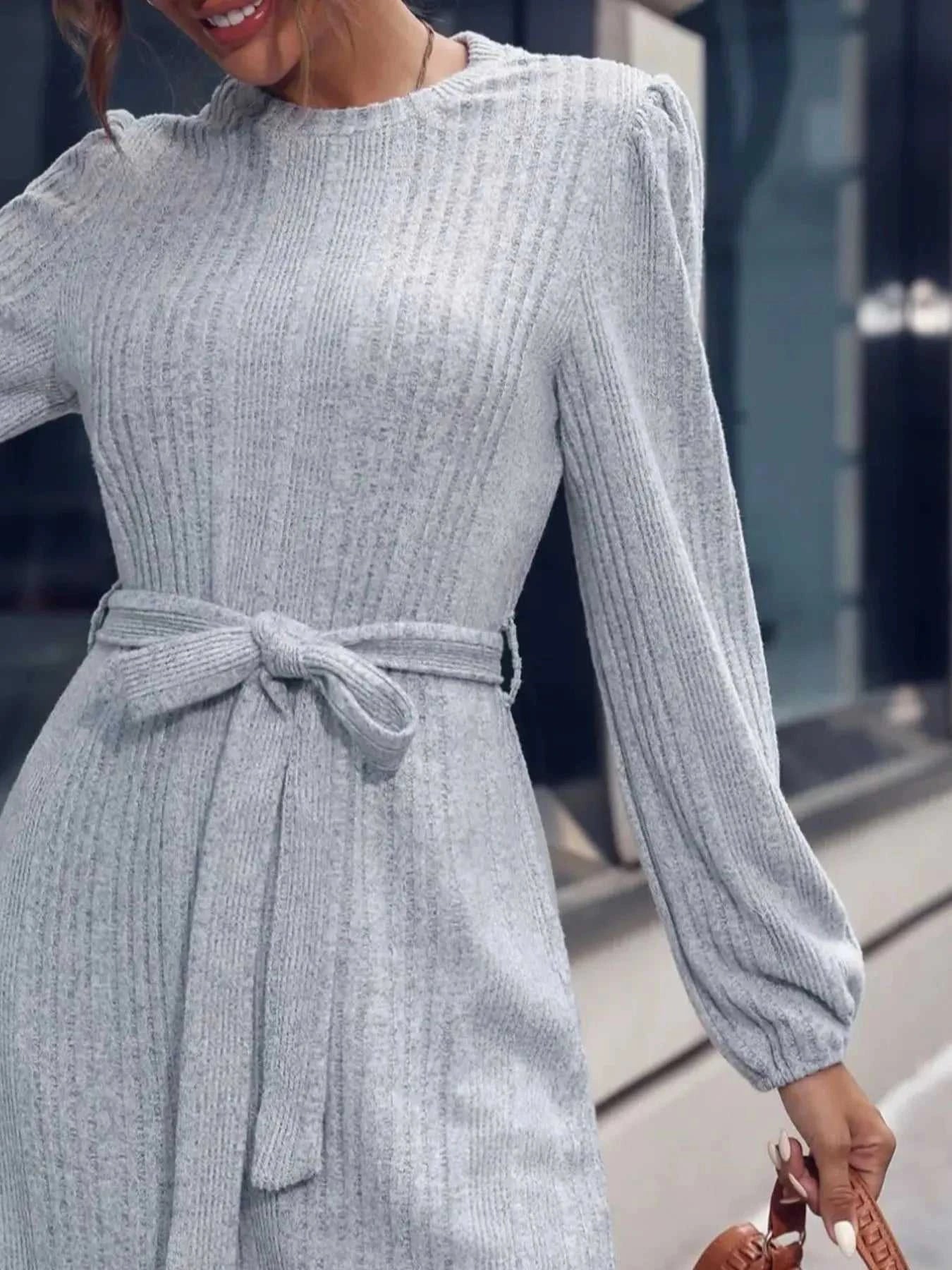 Ribbed Knit Long Sleeve Sweater Dress