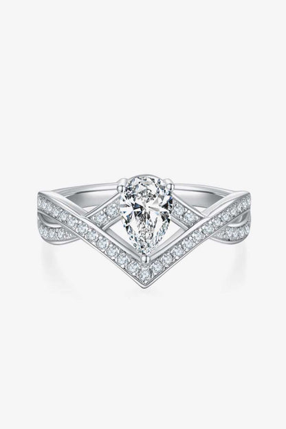 1 Carat Moissanite Teardrop 925 Sterling Silver Ring - Hopeford Streams