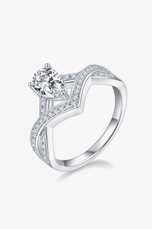 1 Carat Moissanite Teardrop 925 Sterling Silver Ring - Hopeford Streams