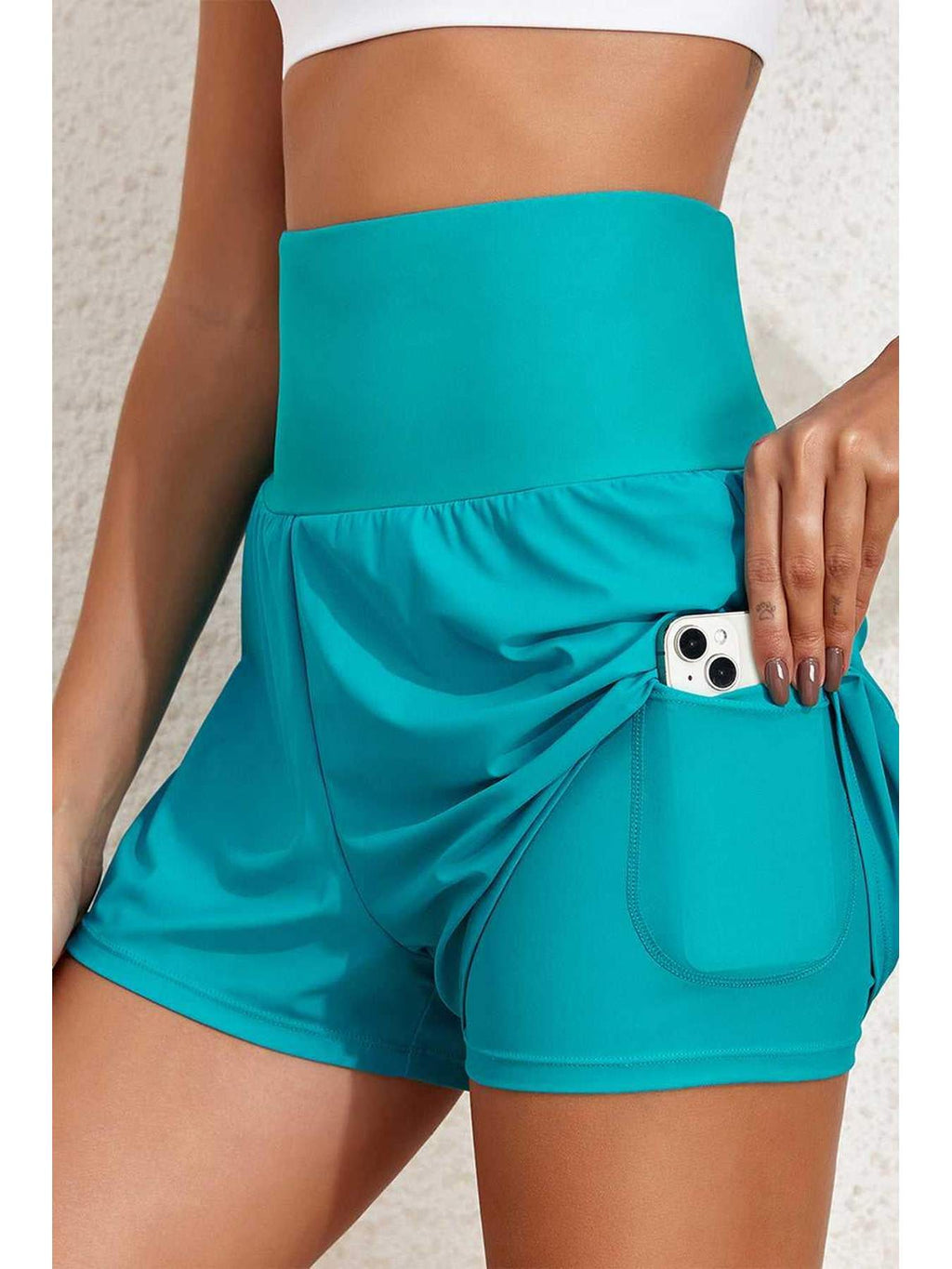 Pocketed High Waist Swim Shorts -- 