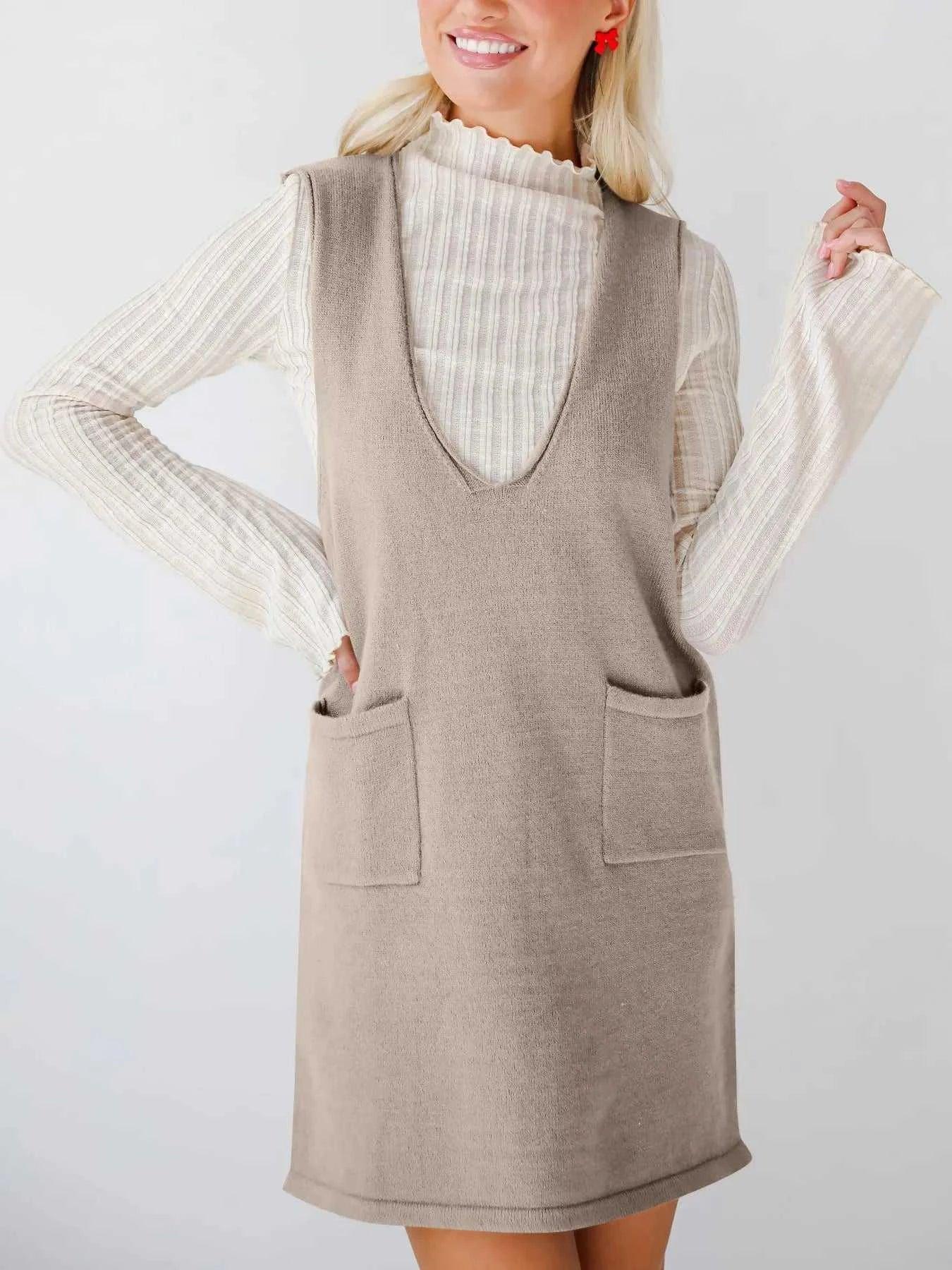 Sleeveless Knit Dress with Pockets -- 
