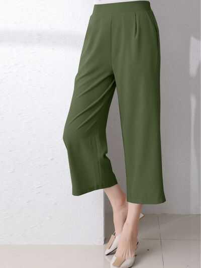 Full Size Pocketed Half Elastic Waist Pants -- 