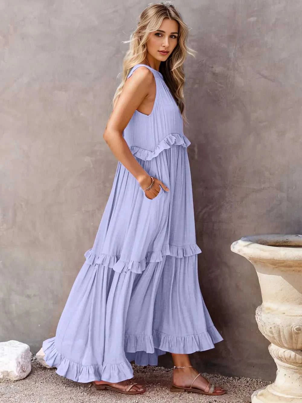 Ruffled Sleeveless Tiered Maxi Dress with Pockets - product_type from hopeford-streams.myshopify.com