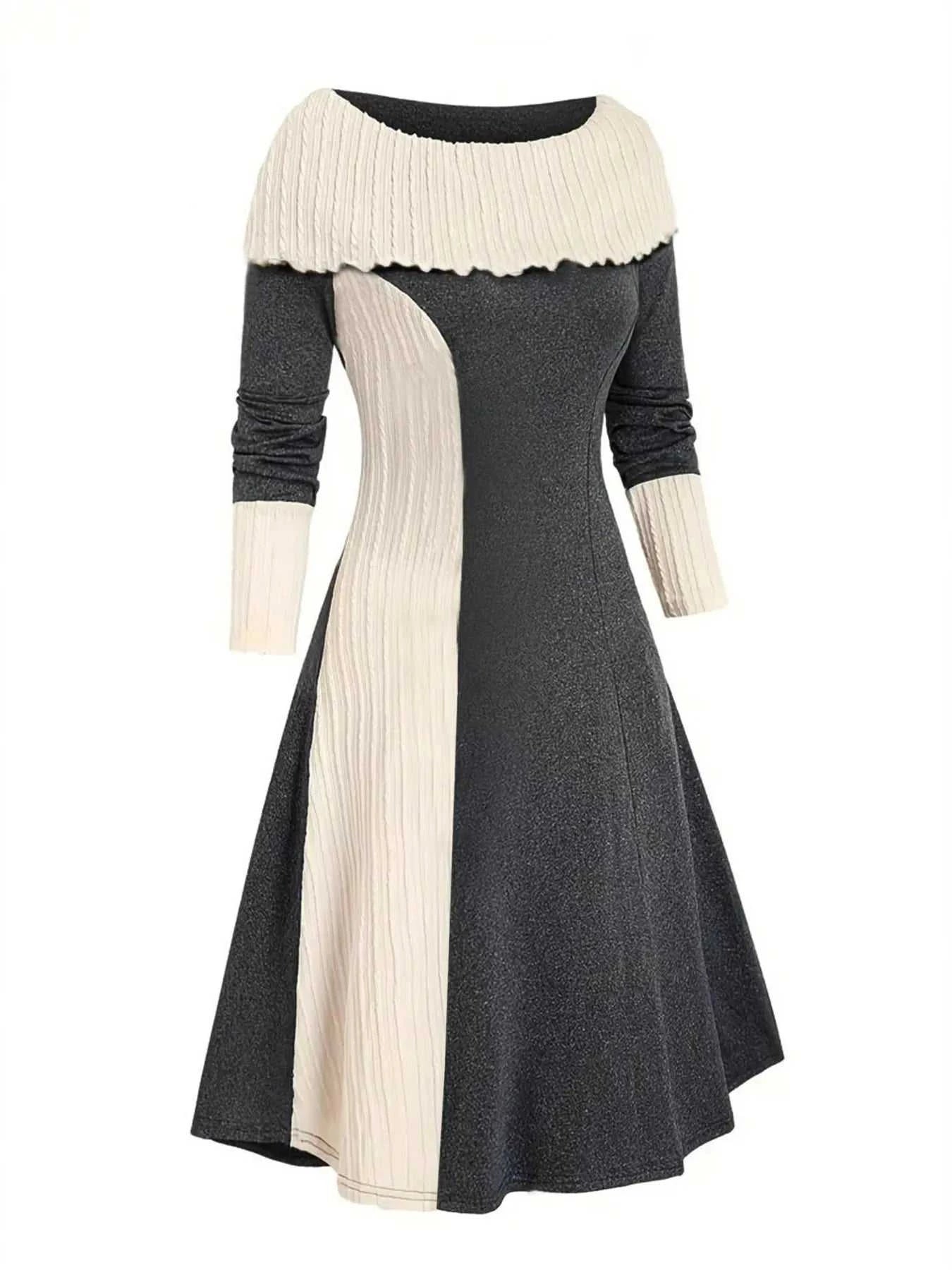 Color Block Ribbed Sweater Dress