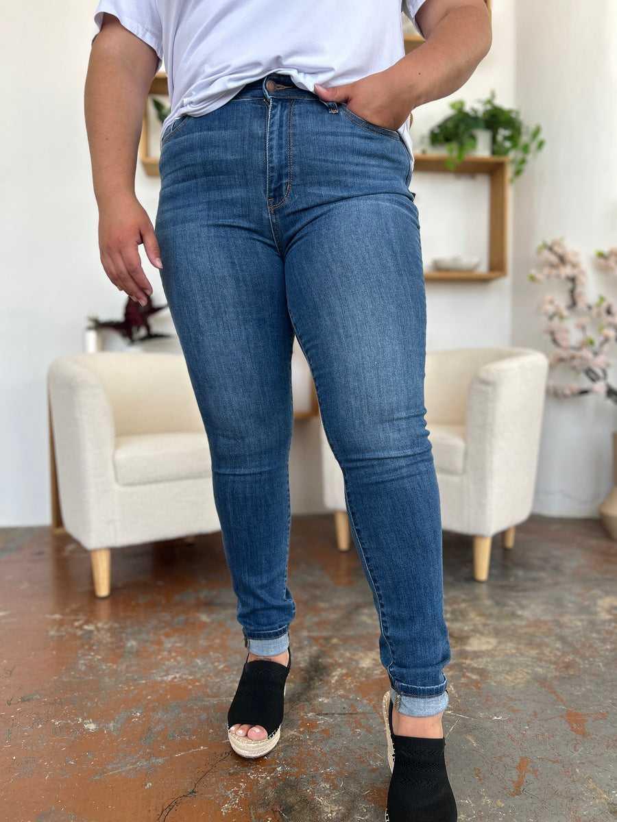 Judy Blue Full Size Cuffed Hem Skinny Jeans -- 