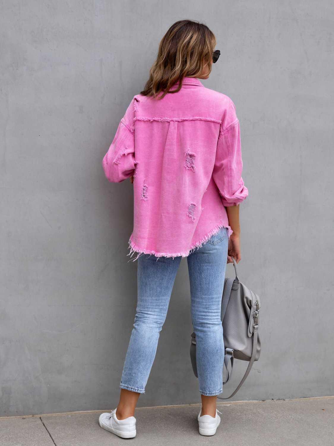 Distressed Drop Shoulder Denim Jacket -- 