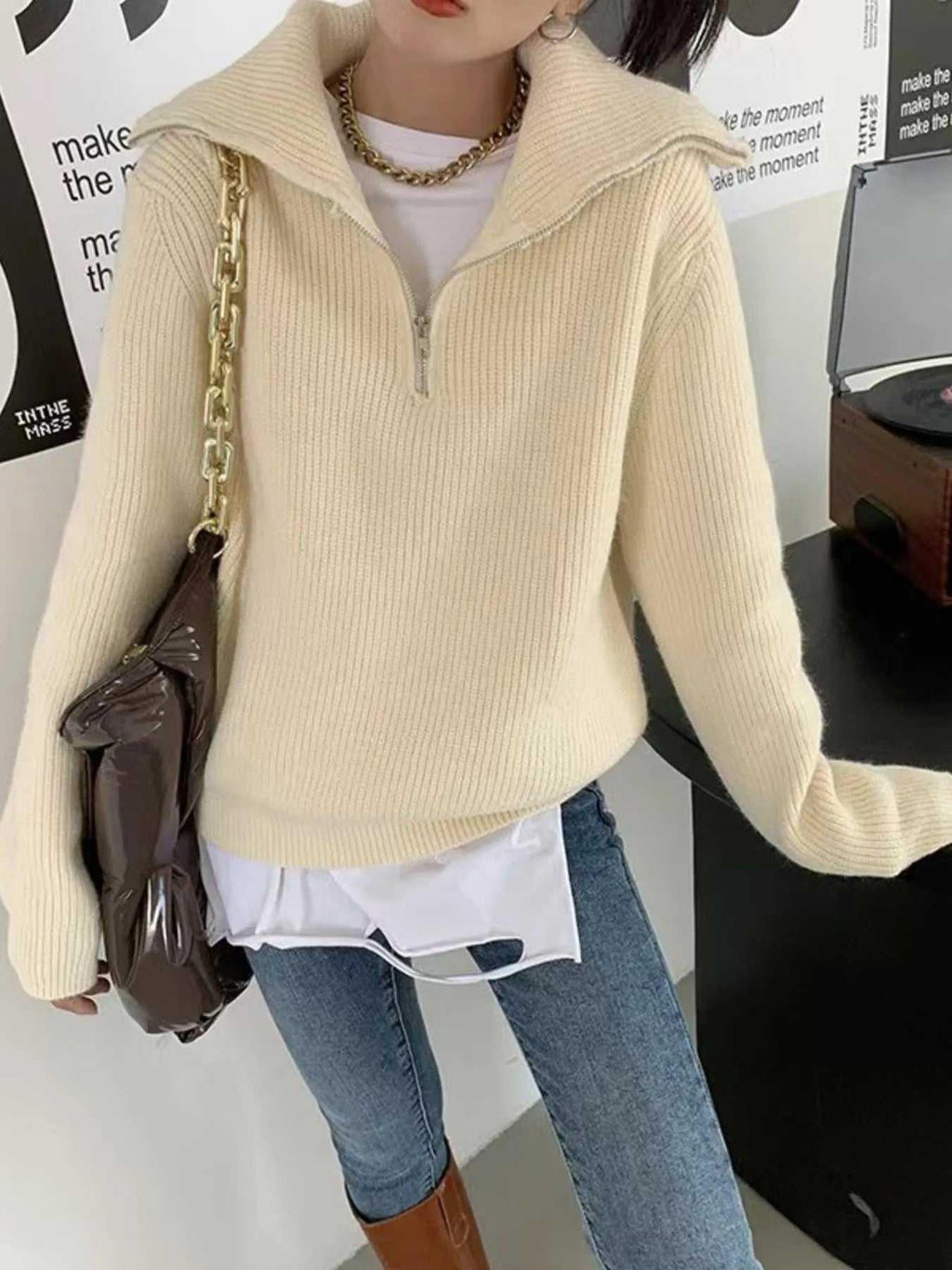 Half-Zip Long Sleeve Sweater -- 