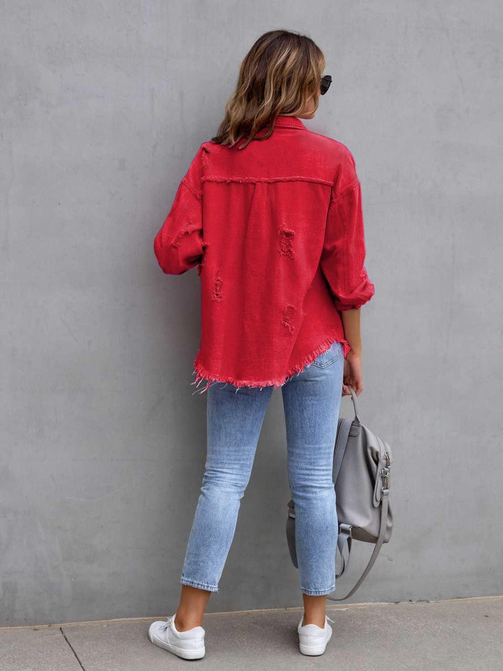 Distressed Drop Shoulder Denim Jacket -- 