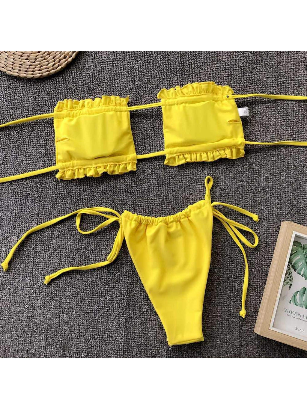 Frill Trim Ruched Bikini Set -- 