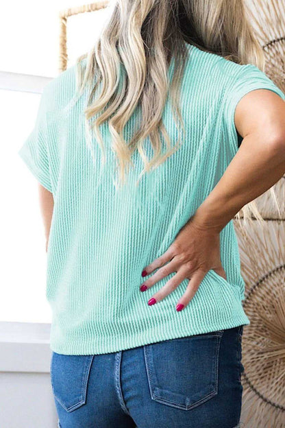 Corded Knit Color Block Pocketed Crew Neck T Shirt