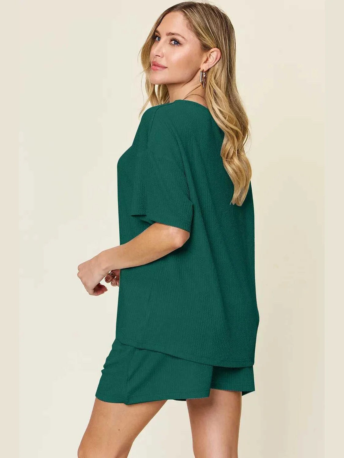 Double Take Basic style Round Neck Solid Set -- 