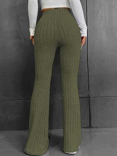 Ribbed High Waist Bootcut Pants -- 