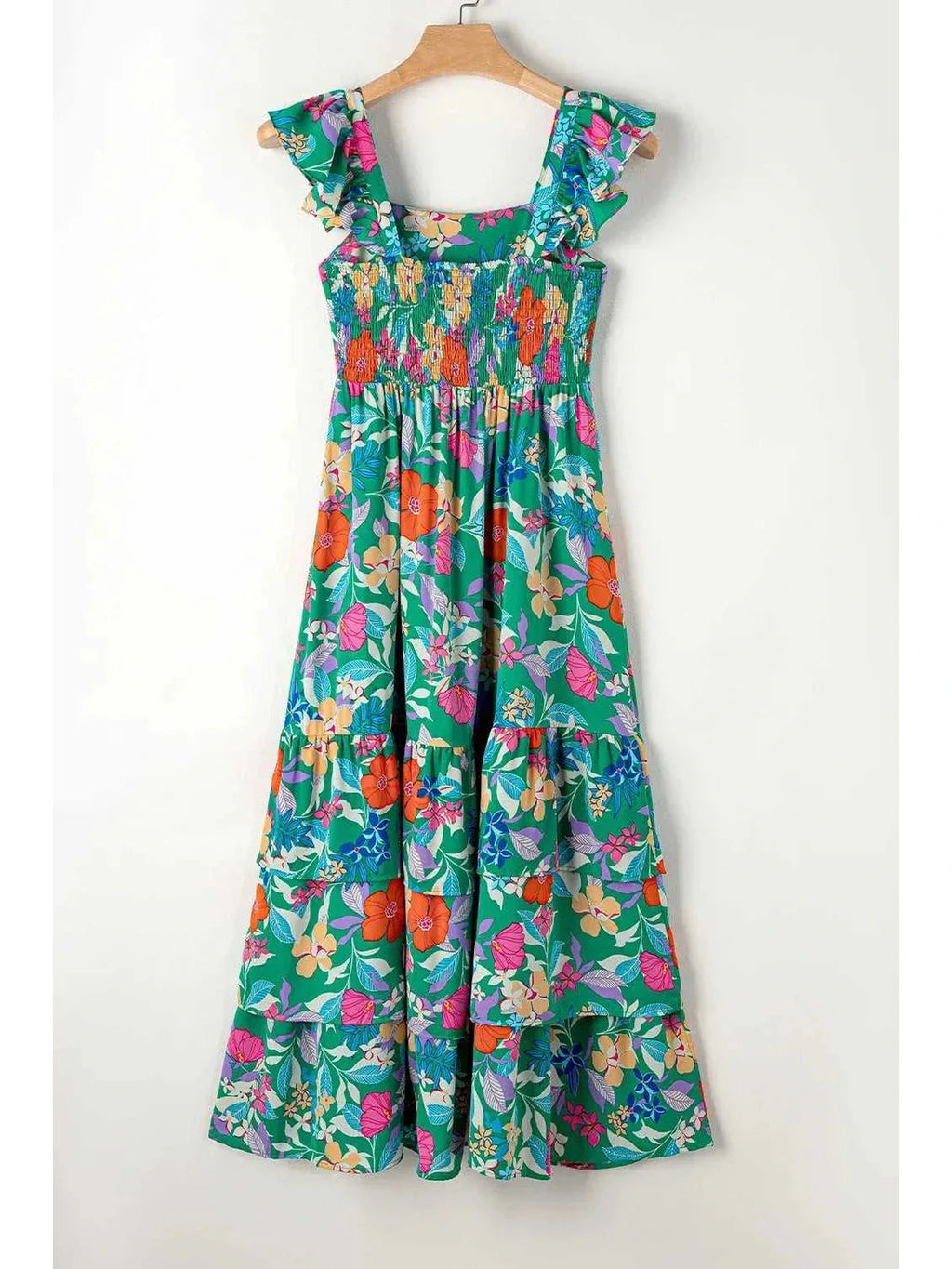 Tiered Ruffled Printed Sleeveless Dress -- 