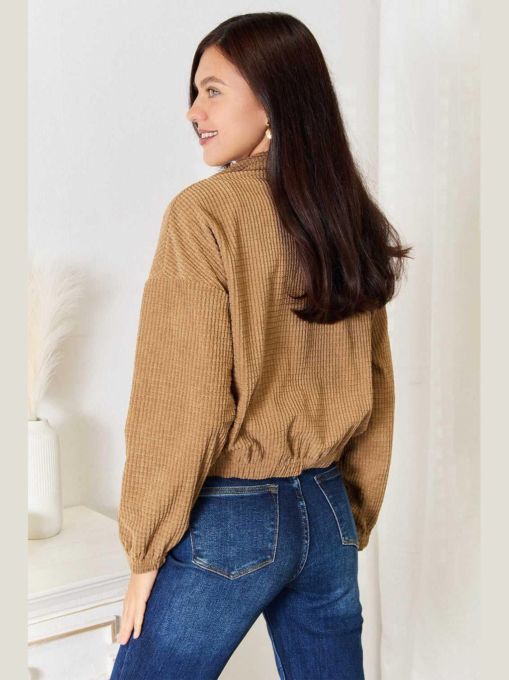 Perfee Long Sleeve Dropped Shoulder Jacket -- 