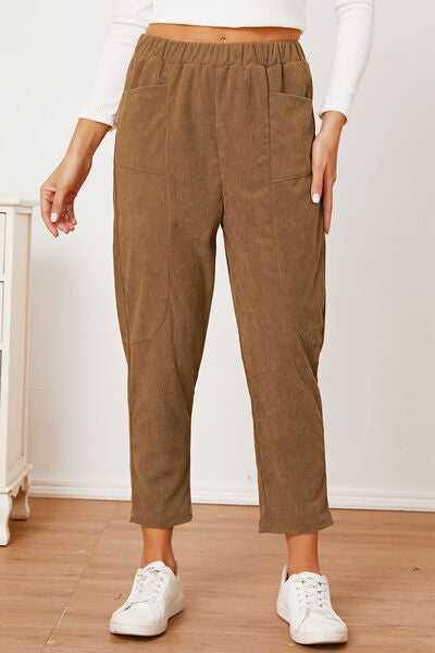 Pocketed Elastic Waist Pants -- 