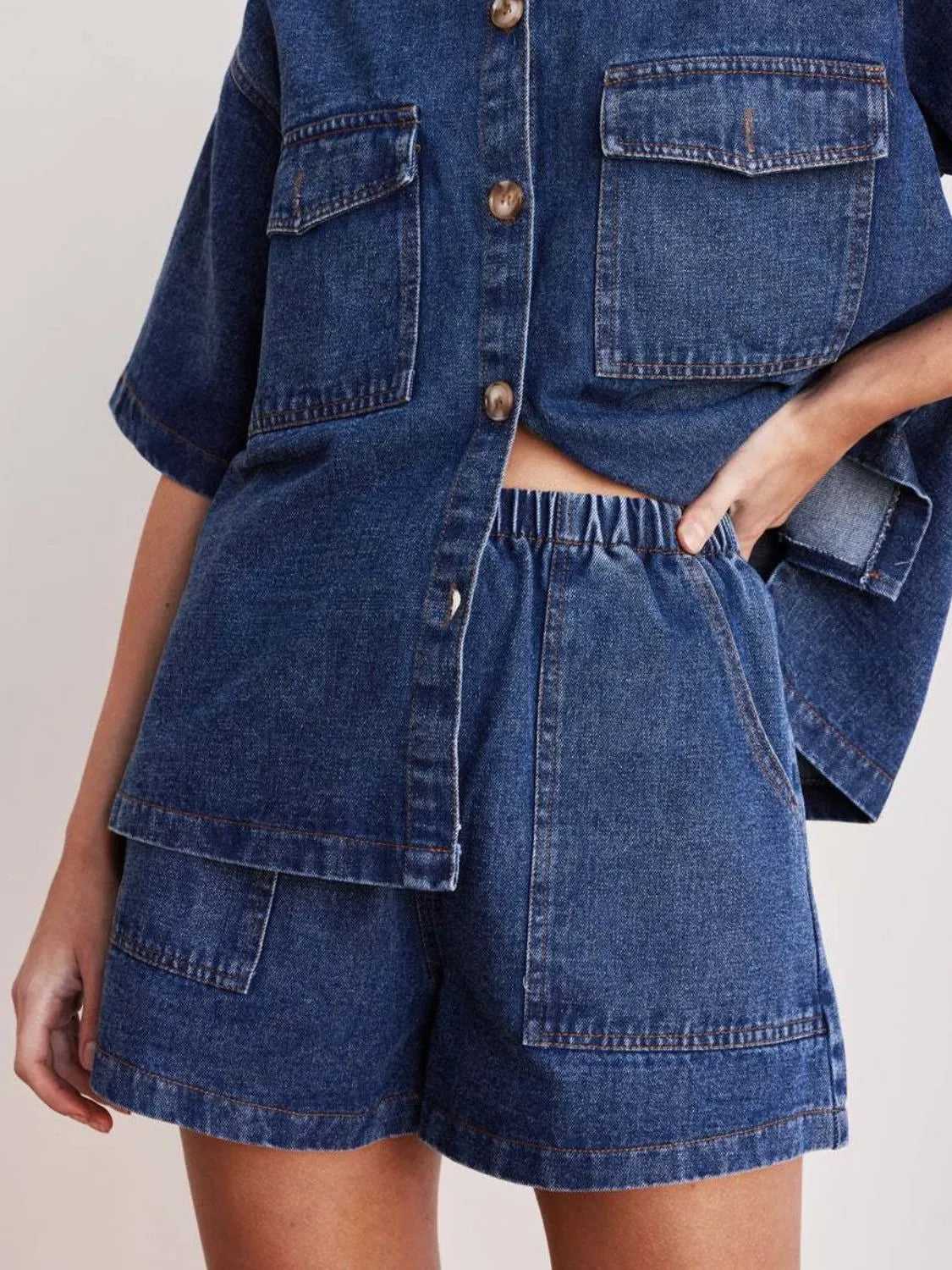 Elastic Waist Denim Shorts