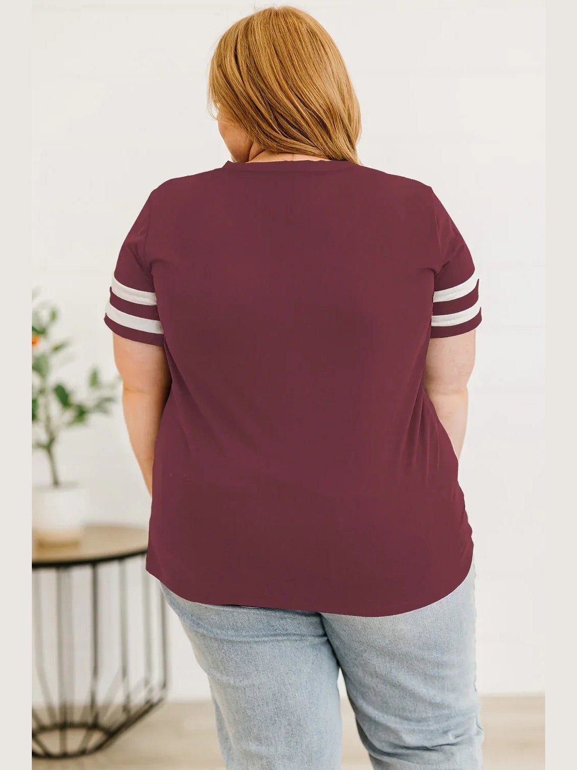 Plus Size Striped V-Neck Tee Shirt -- 
