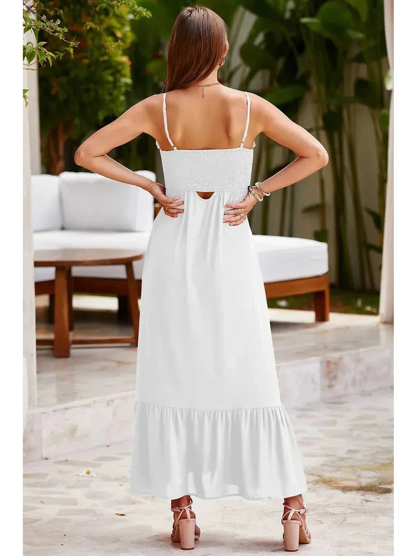 Smocked Spaghetti Strap Ruffle Hem Dress -- 