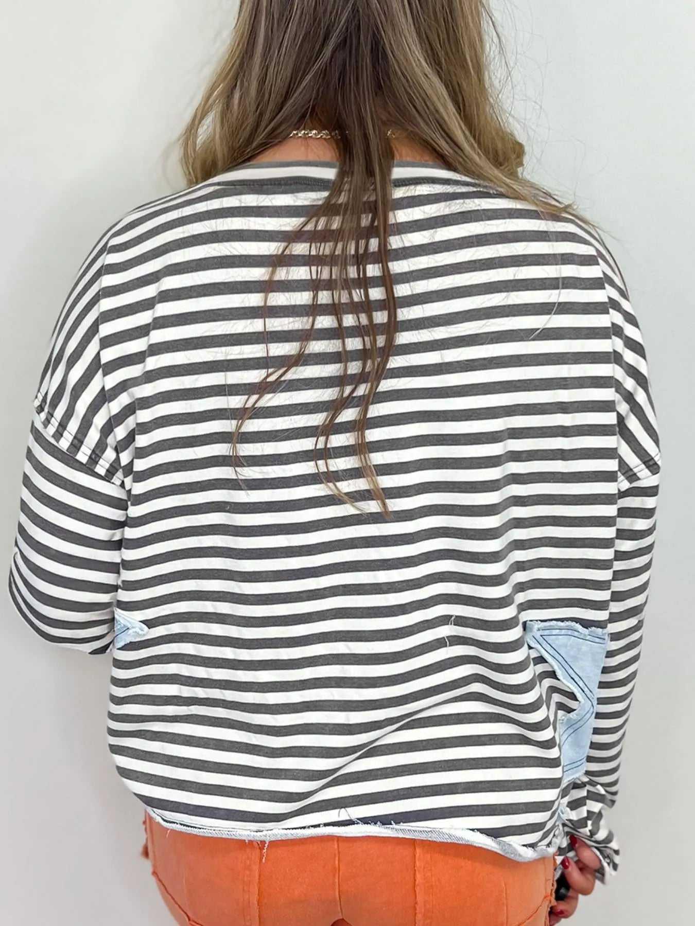 Star Striped Dropped Shoulder Sweatshirt -- 