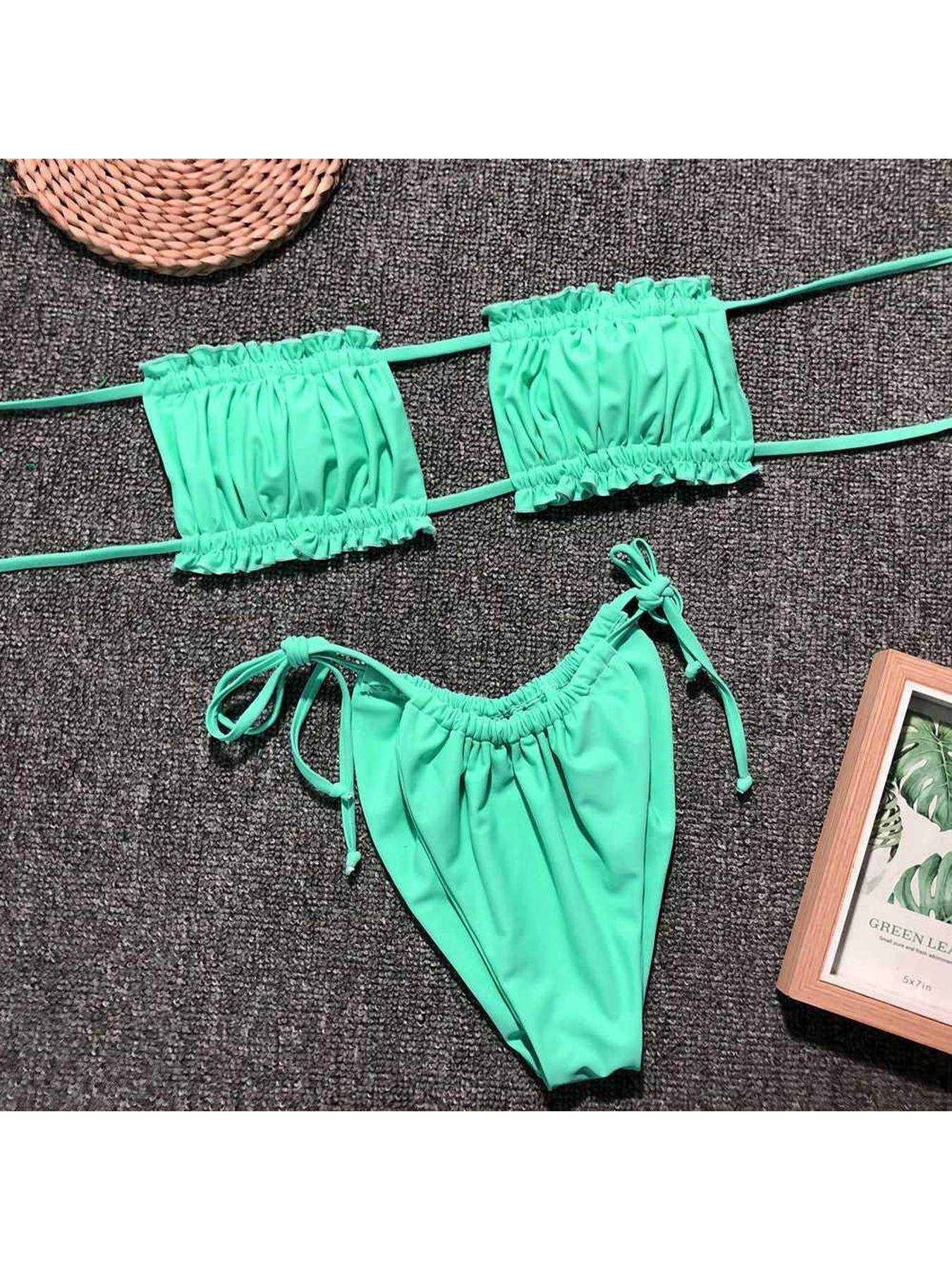 Frill Trim Ruched Bikini Set -- 