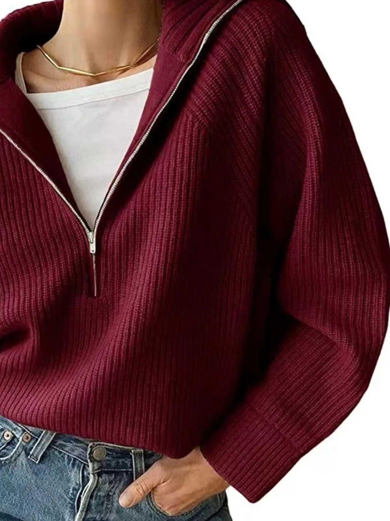 Half-Zip Long Sleeve Sweater -- 