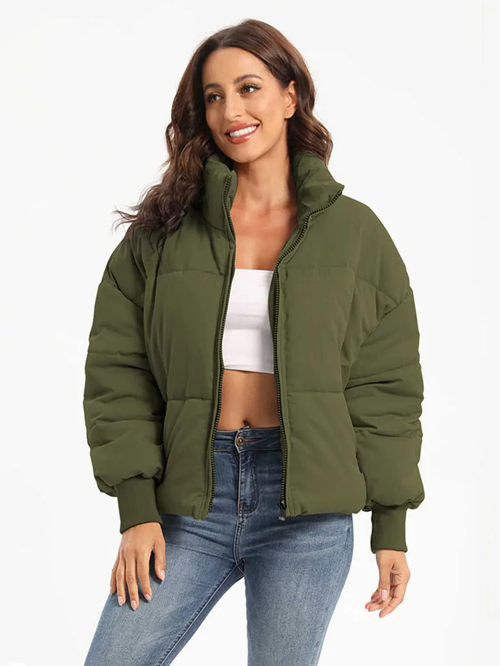 Zip Up Turtleneck Long Sleeve Winter Coat -- 