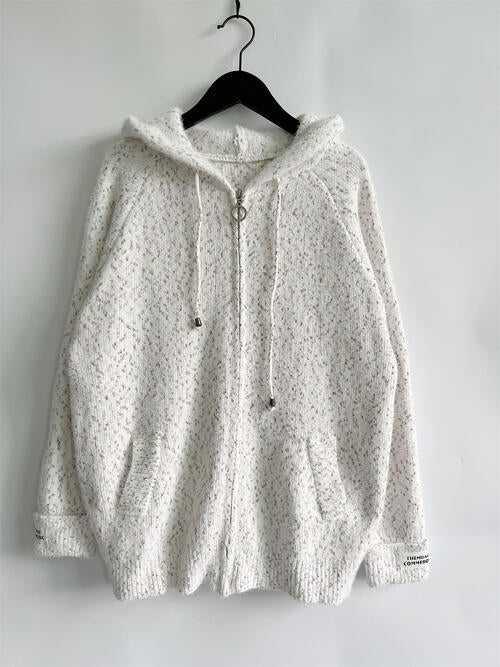 Zip Up Drawstring Long Sleeve Hooded Sweater -- 