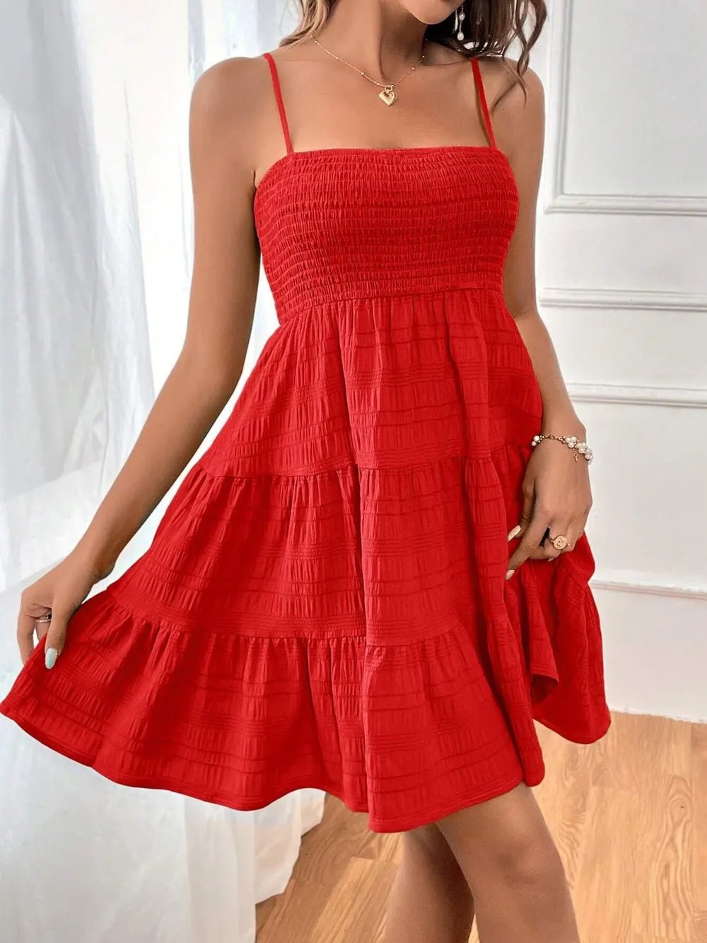 Smocked Tiered Sleeveless Midi Dress – Boho Summer Style