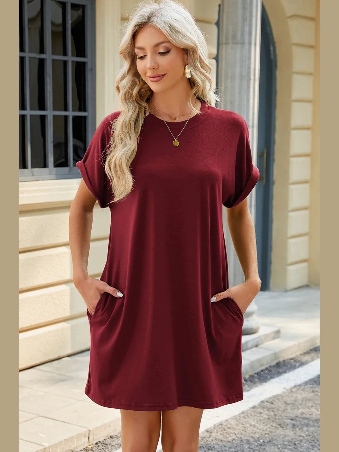 Short Sleeve Midi Dress with Pockets – Modest Casual Wear