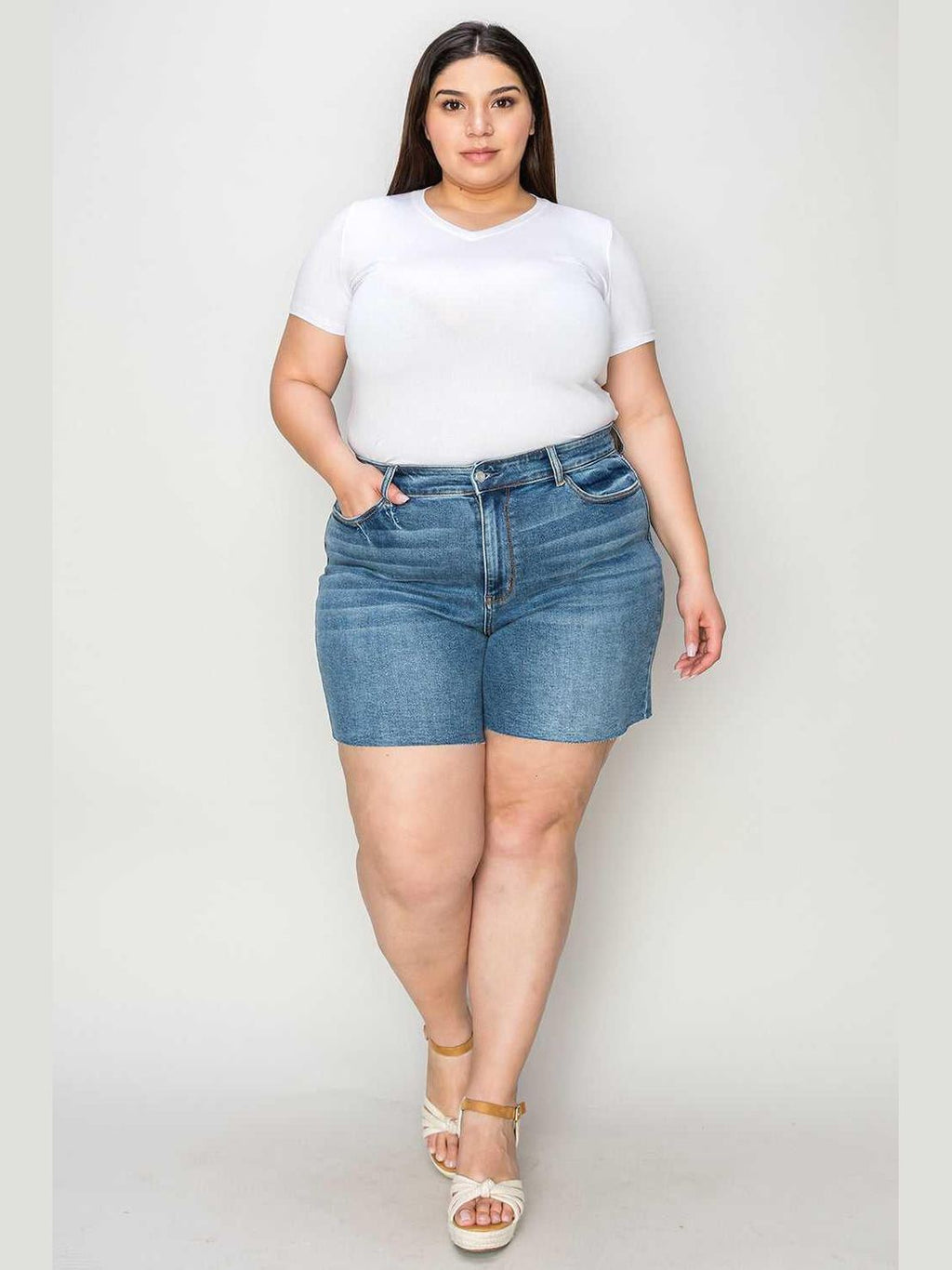Judy Blue Full Size High Waist Slim Denim Shorts -- 