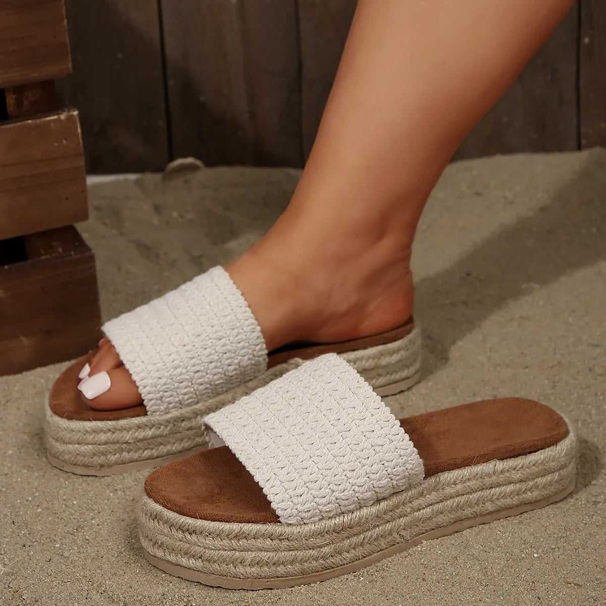 Open Toe Woven Platform Sandals