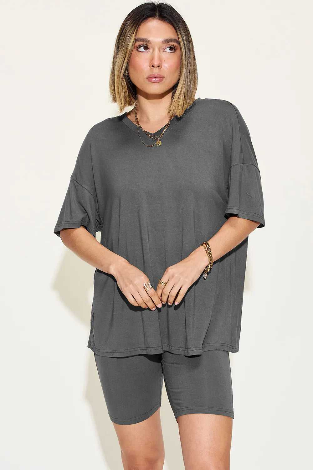 Basic Bae Full Size V-Neck Drop Shoulder T-Shirt and Shorts Set - Clothing Tops from hopeford-streams.myshopify.com