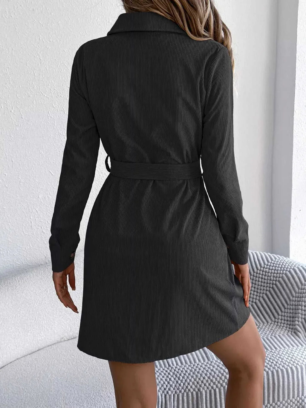 Button-Front Corduroy Shirt Dress -- 