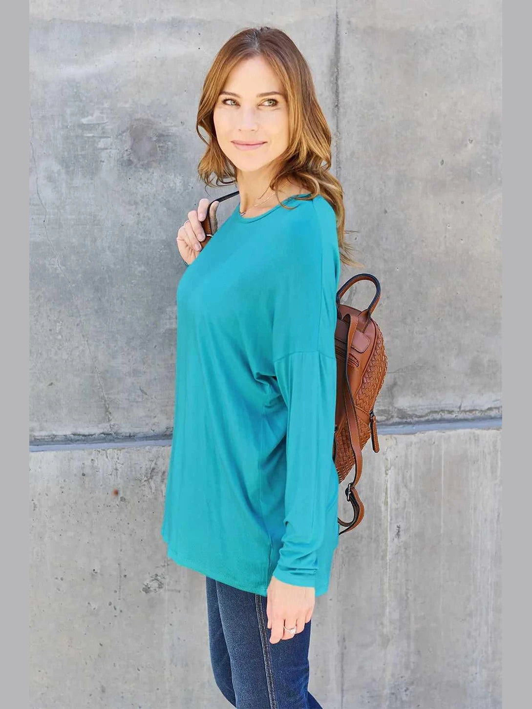 Basic Bae Full Size Round Neck Dropped Shoulder T-Shirt -- 