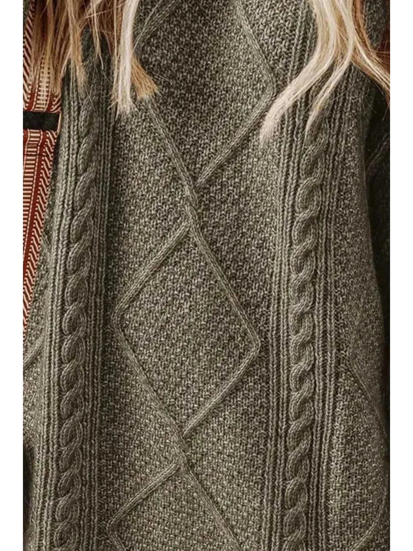 Cable-Knit Round Neck Sweater Dress -- 