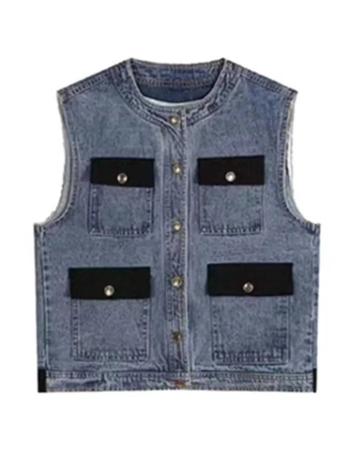 Men's Plus Size Button Up Vest and Pants Denim Set
